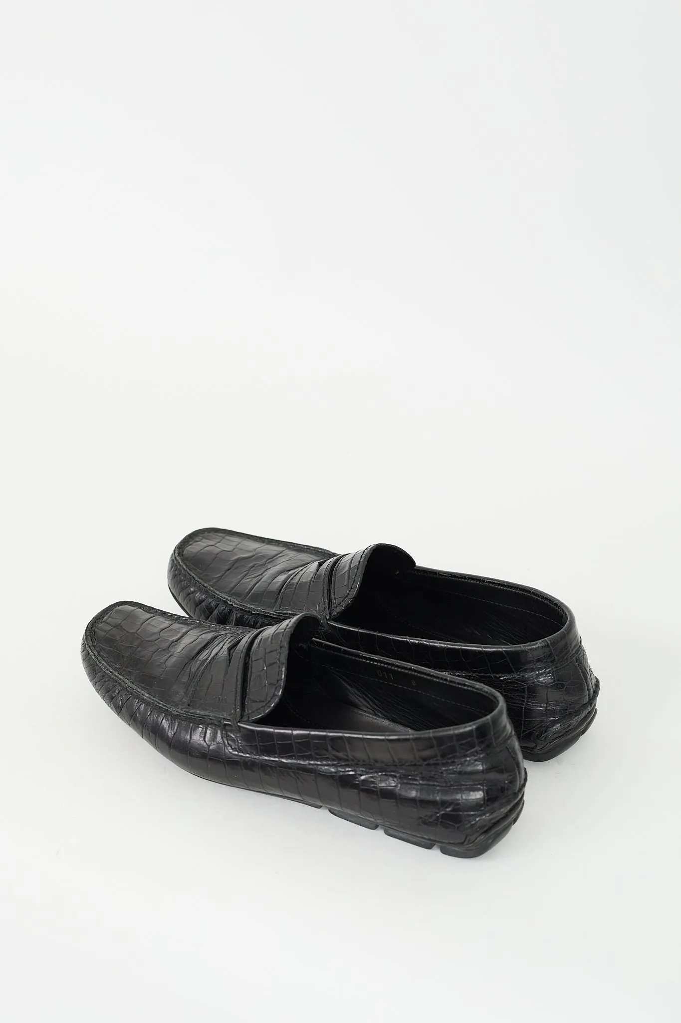 Black Embossed Leather Penny Loafer