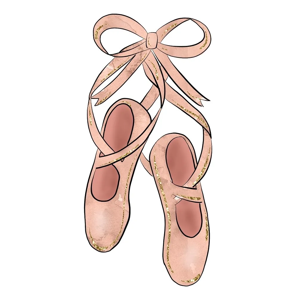 Elegant Watercolor Ballerina Point Shoes Fabric Panel