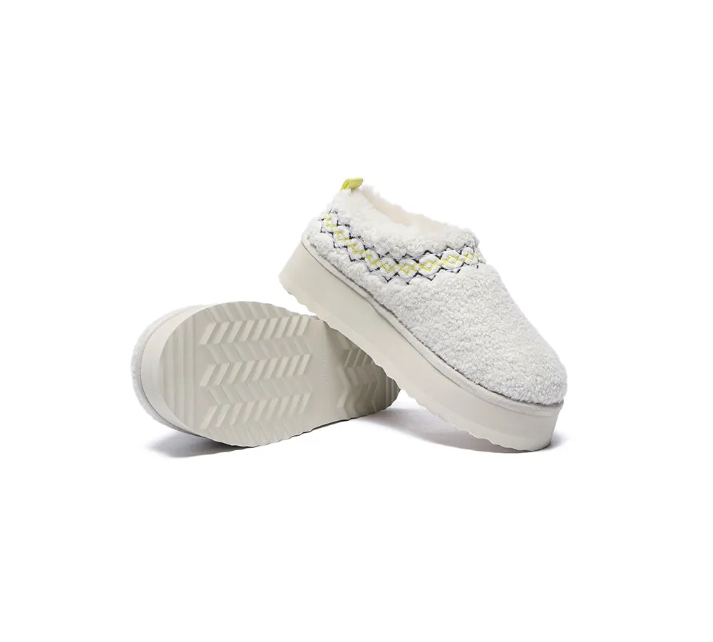 EVERAU® UGG Sheepskin Wool Plush Ankle Platform Slippers Madge