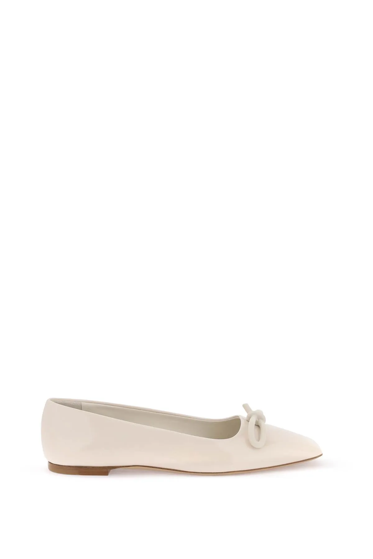 Ferragamo White Patent Leather Ballet Flats with Asymmetrical Bow for Women