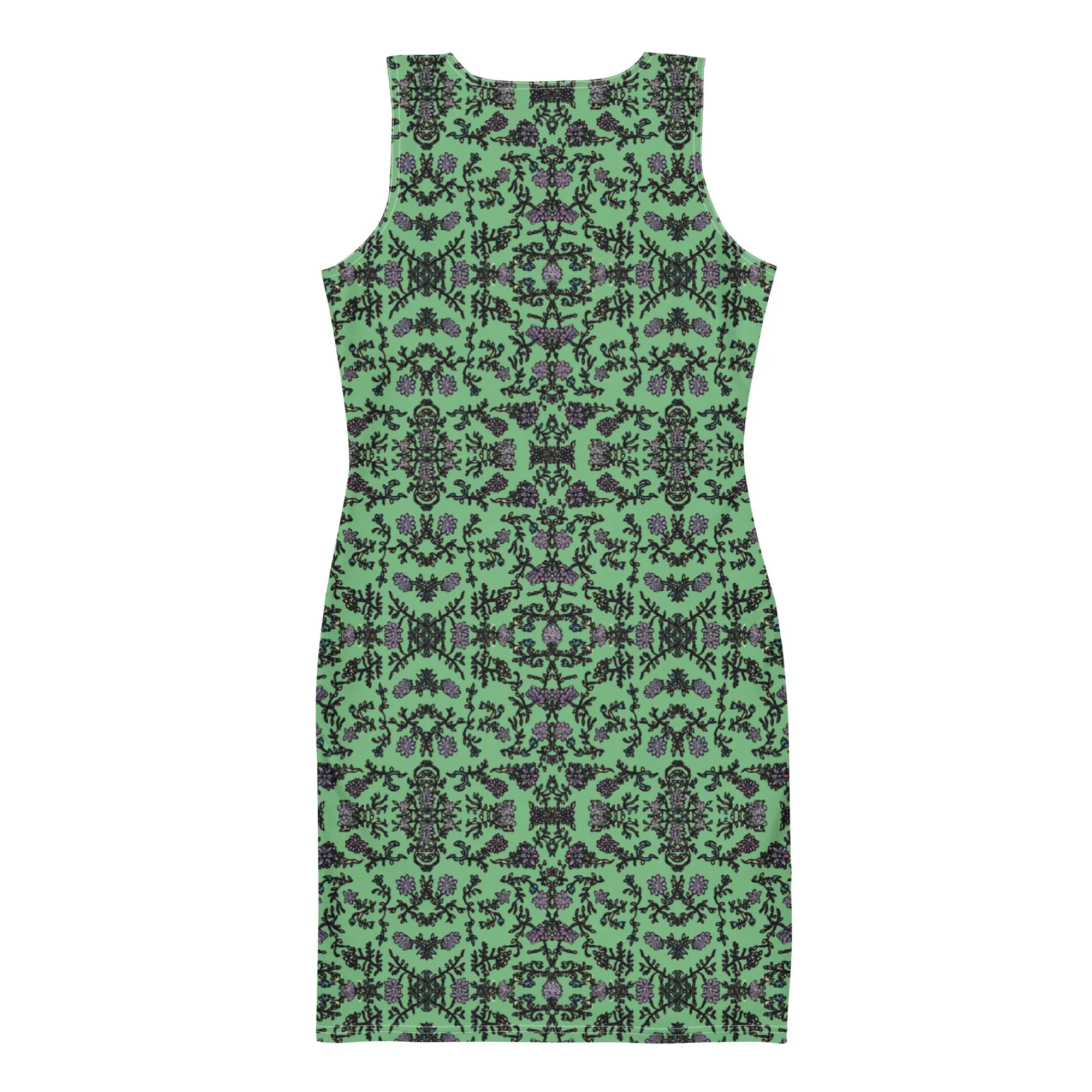 Jade Green Floral Print Dress, Flower Print Classic Tank Sleeveless Comfy Dress- Made in USA/EU/MX