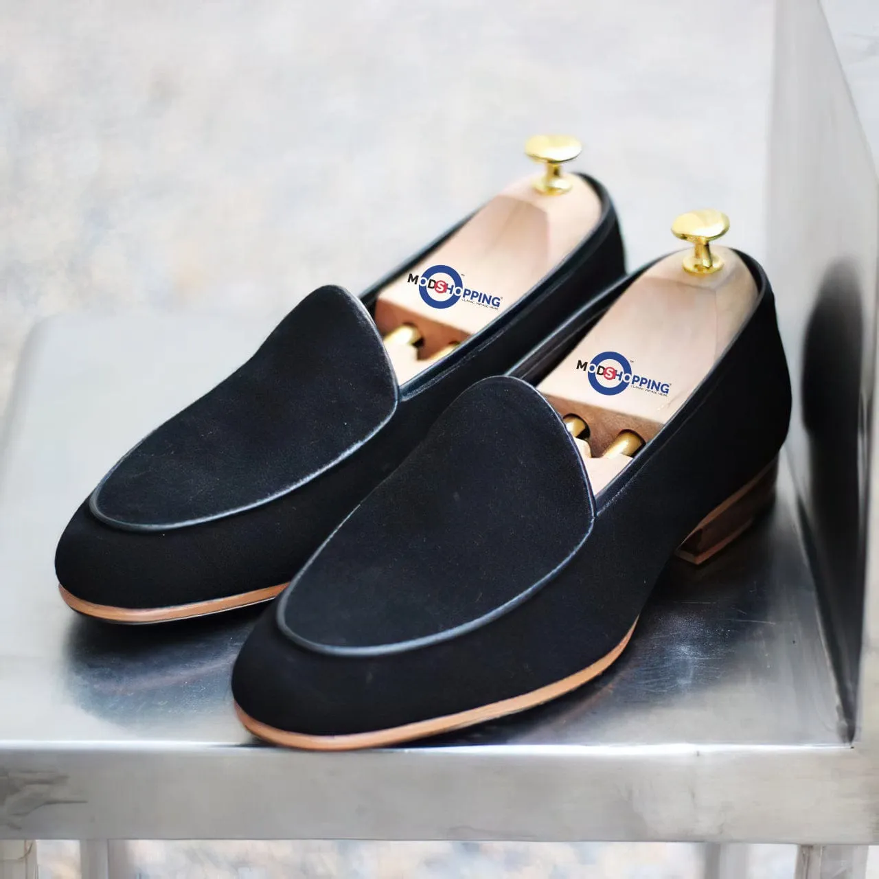 Loafers Suede Black Slip On Shoe
