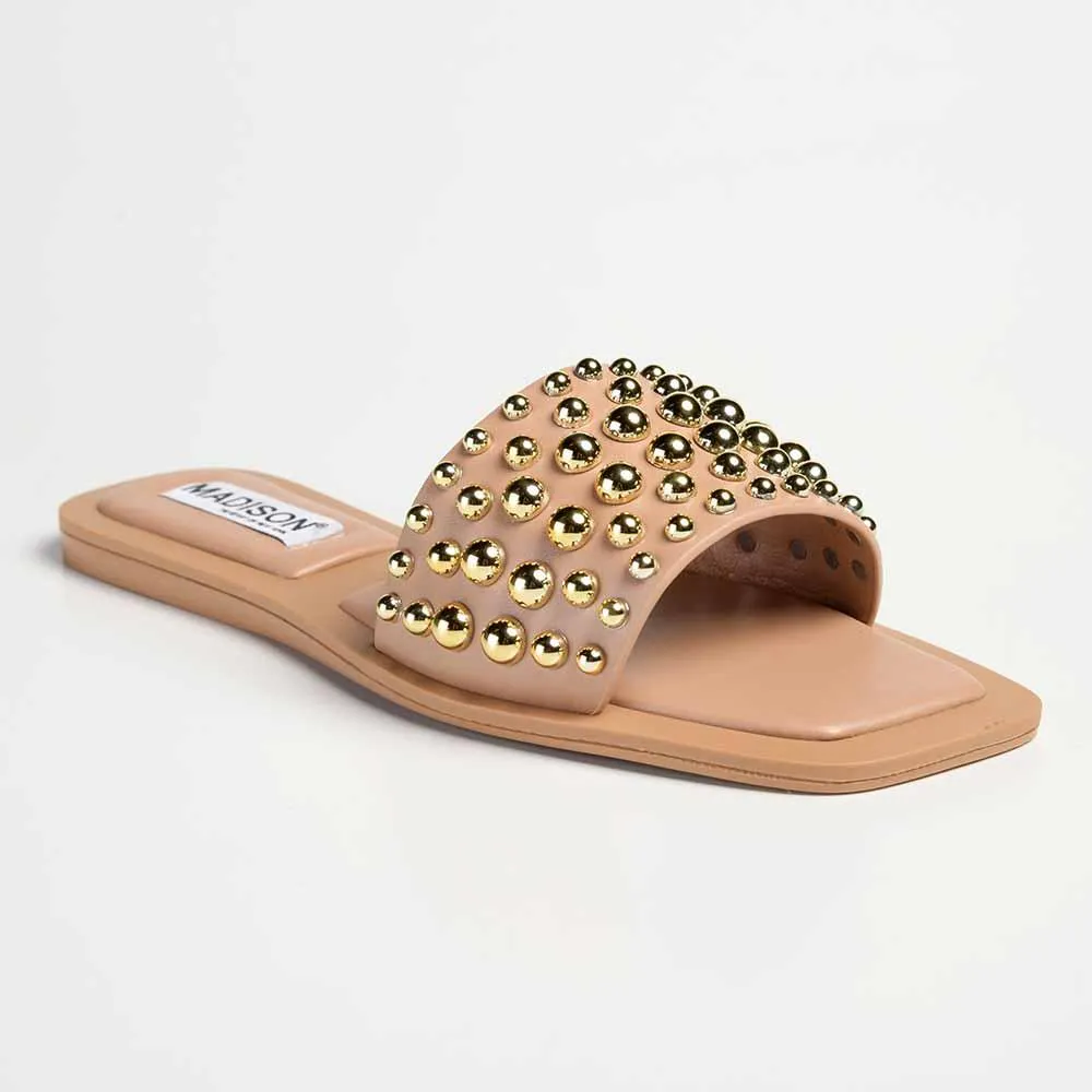 Madison Janine Studded Push In Mule - Nude