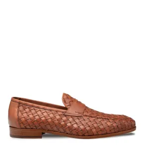 Mezlan Solomeo 21101 Men's Shoes Cognac Woven Leather Penny Loafers (MZ3719)