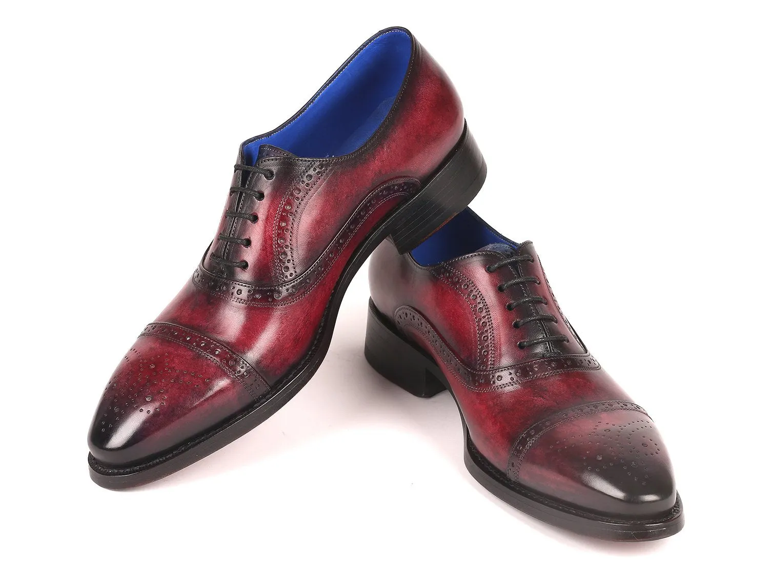 Paul Parkman Goodyear Welted Cap Toe Oxford Shoes in Bordeaux Burnished