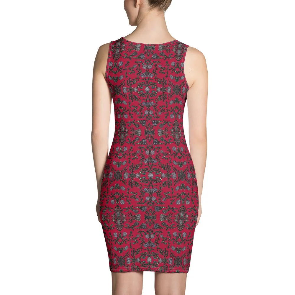 Red Floral Print Dress, Flower Print Classic Tank Sleeveless Comfy Dress- Made in USA/EU/MX