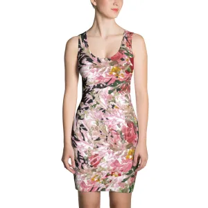 Red Flower Floral Print Dress, Fall Sleeveless Designer Dress For Women - Made in USA/EU