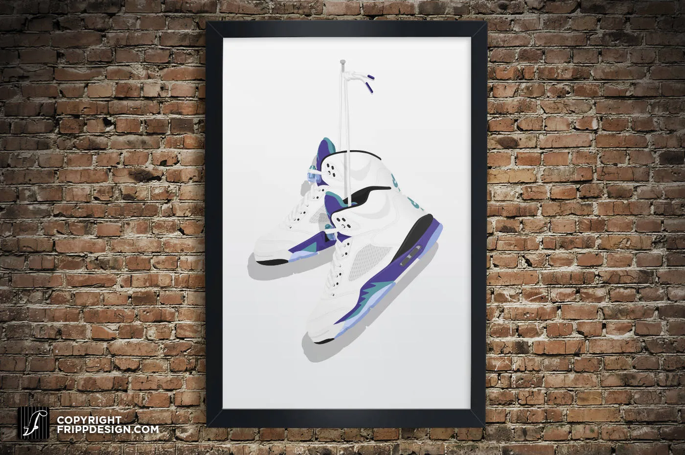 Retro G.O.A.T "5" Vintage Hanging Kicks Illustration - Sneaker Art