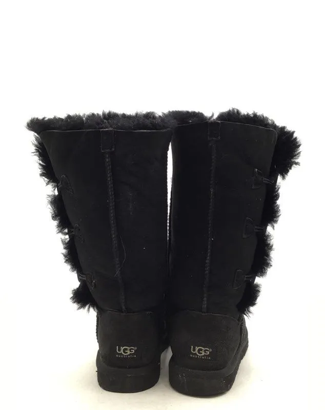 UGG Women's Bailey Button Triplet 1873 Black Shearling Boots - Size 6