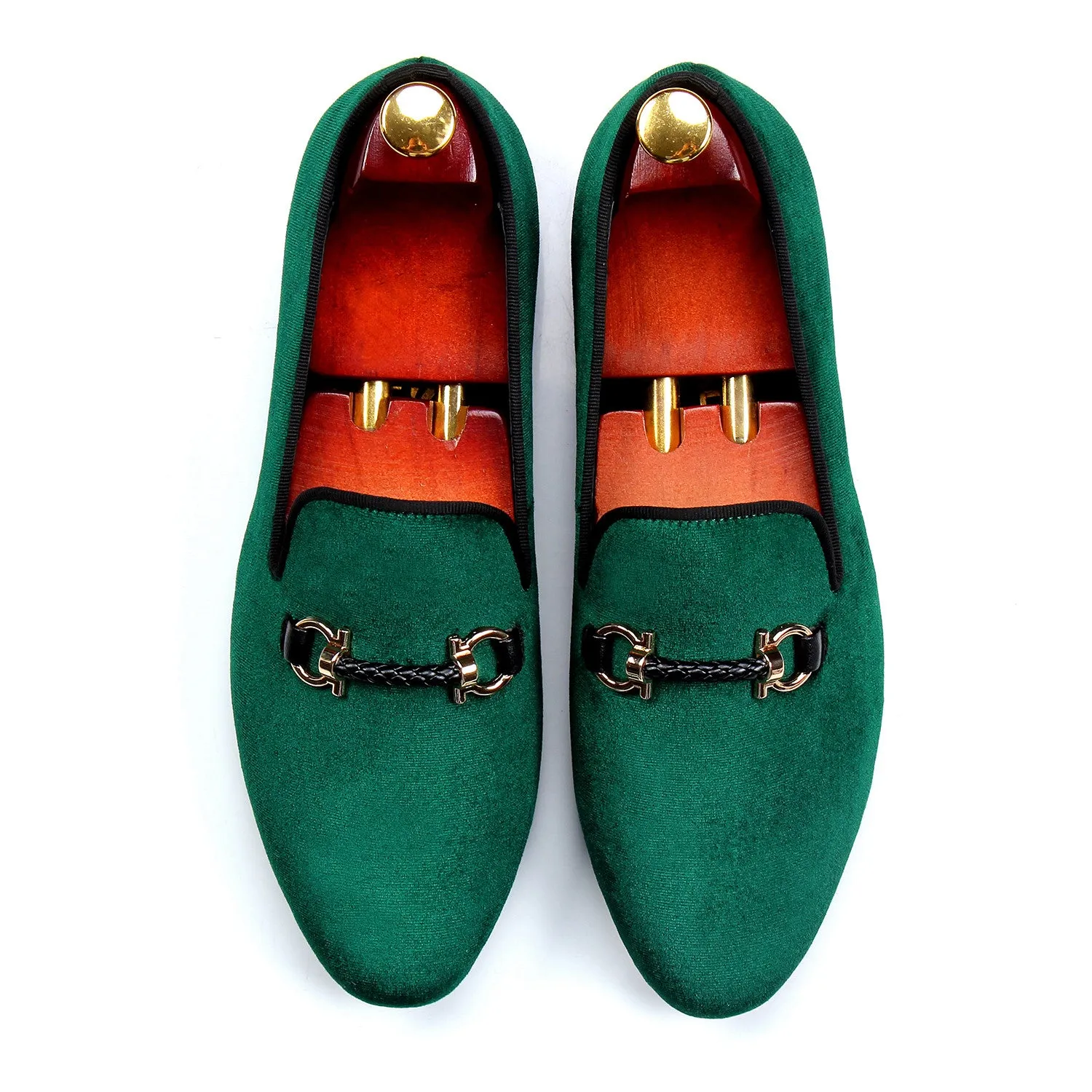 Woven Strap Buckle Detail Men Velvet Slip On Loafer Shoes